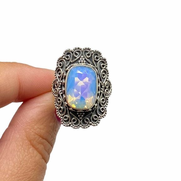 Jewelry - Opalite Ring Size 8 Fire Opalite Statement 925 Sterling Silver Sz 8 Swirl Design